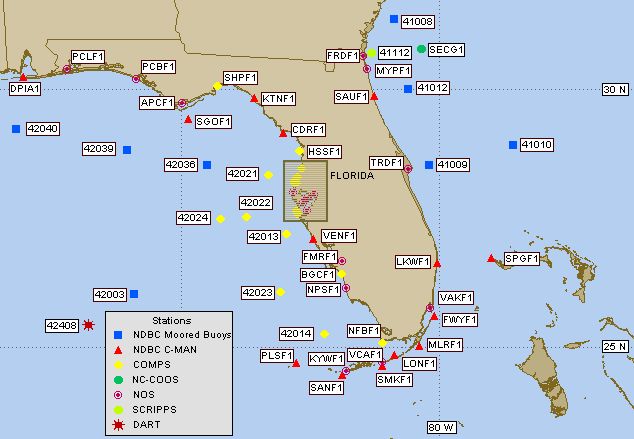 Mesomap of nearby weather buoys